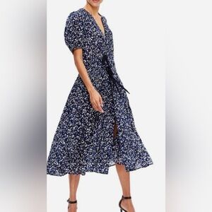 Ulla Johnson Kemala Midi Dress Abstract Printed Blue Black Puff Sleeve 4 Dress
